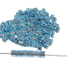 Miyuki 4mm square glass seed beads: Blue Lined Platinum, SB2639, 20g (~208 beads)