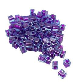 Miyuki 4mm square glass seed beads: Blue Lined Purple, SB2651, 20g (~208 beads)