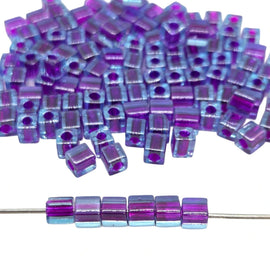 Miyuki 4mm square glass seed beads: Blue Lined Purple, SB2651, 20g (~208 beads)