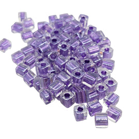 Miyuki 4mm square glass seed beads: Clear Violet Lined, SB2607, 20g (~208 beads)