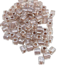 Miyuki 4mm square glass seed beads: Metallic Copper Lined Clear, SB2602, 20g (~208 beads)