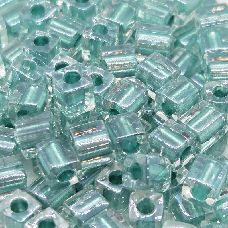 Miyuki 4mm square glass seed beads: Metallic Teal, SB2605, 20g (~208 beads)
