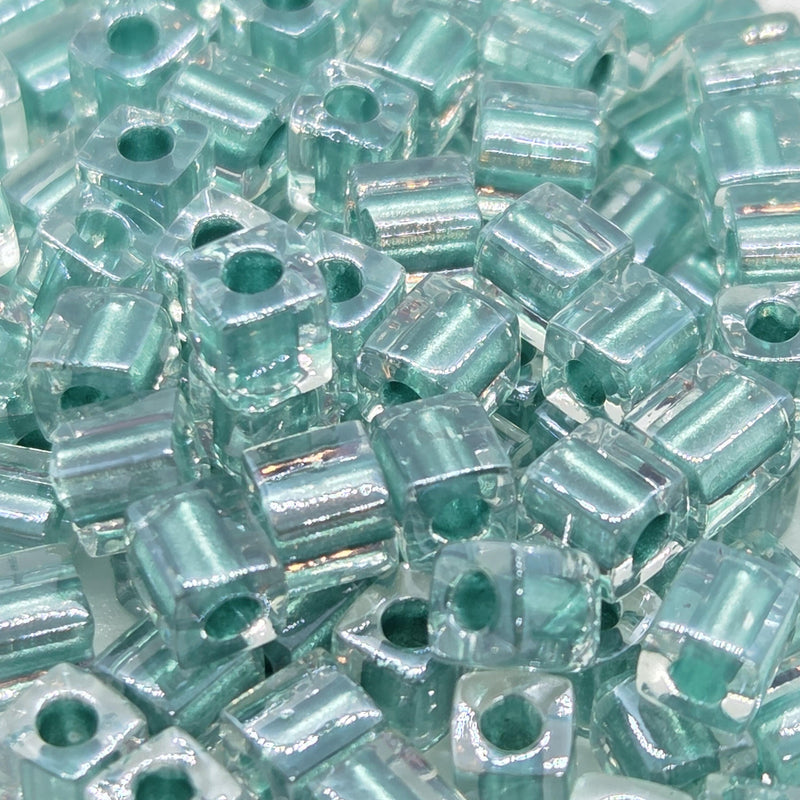Miyuki 4mm square glass seed beads: Metallic Teal, SB2605, 20g (~208 beads)