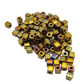 Miyuki 4mm square glass seed beads: opaque metallic iris bronze, SB462, 20g (~208 beads)