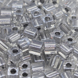 Miyuki 4mm square glass seed beads: silver color lined clear, SB242, 20g (~208 beads)