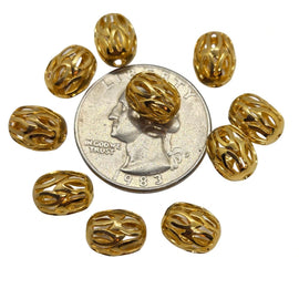 Gold Plated Brass Beads: 10x8mm Oval Cutout Weave (10 beads)