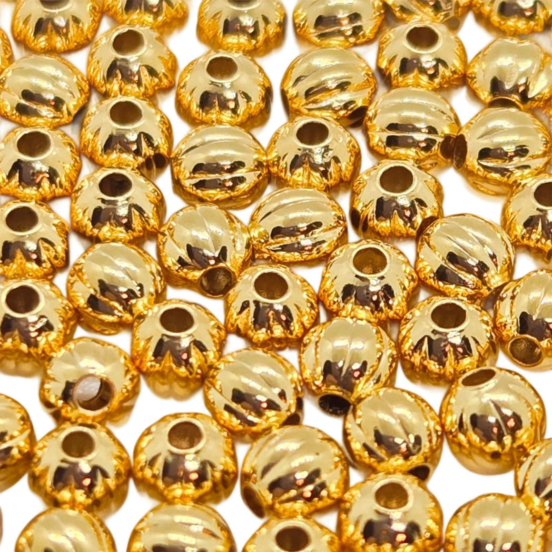 Gold Plated Brass Corrugated Beads: 3mm Round, 100 Pieces