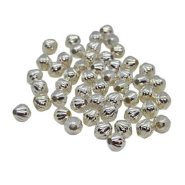 Metal beads: 4 mm corrugated bi-cone, silver plated brass, 1 mm bead hole, 50 beads