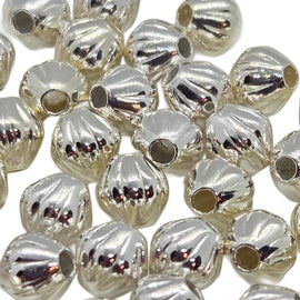 Metal beads: 4 mm corrugated bi-cone, silver plated brass, 1 mm bead hole, 50 beads