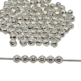 Silver Plated Brass Beads: 3mm Corrugated Bicone, 100 Pieces