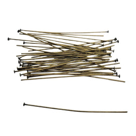 Antiqued Brass Headpins - 2 Inch 21 Gauge Flat Head Pins, 48 pcs. - Vintage Bronze Jewelry Findings