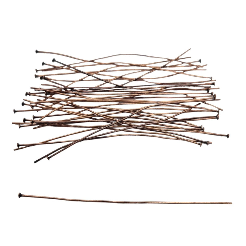 Antiqued Copper Headpins - 3 Inch 21 Gauge Flat Head Pins, 48 pcs.