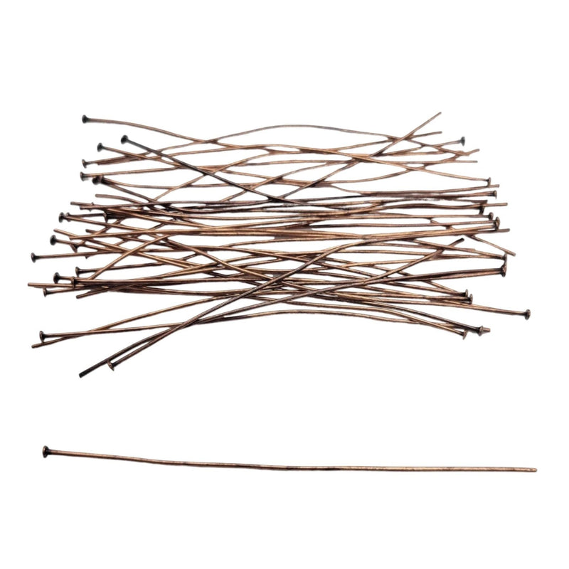 Antiqued Copper Headpins - 3 Inch 21 Gauge Flat Head Pins, 144 pcs.