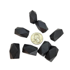 Black Faceted Wood Beads: 22x13mm, Hand Cut, 10 pcs
