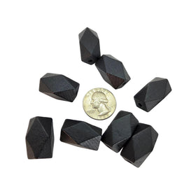 Black Faceted Wood Beads: 22x13mm, Hand Cut, 10 pcs