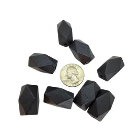 Black Faceted Wood Beads: 22x13mm, Hand Cut, 10 pcs