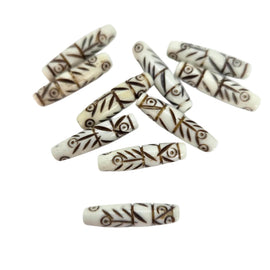 Hand Carved Bone Beads: Tribal Style, 24.5x6mm, 10 Pieces