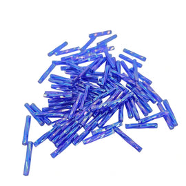 Miyuki Bugle Beads: 12mm Twisted Glass, AB Cobalt Blue TW177AB, 25g (420 beads)