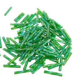 Miyuki TW179AB Twisted Bugle Beads: AB Transparent True Green, 12mm (25g)