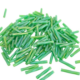Miyuki Twisted Bugle Beads: Transparent Green AB Matte Glass TW179F (12x2mm), 25g