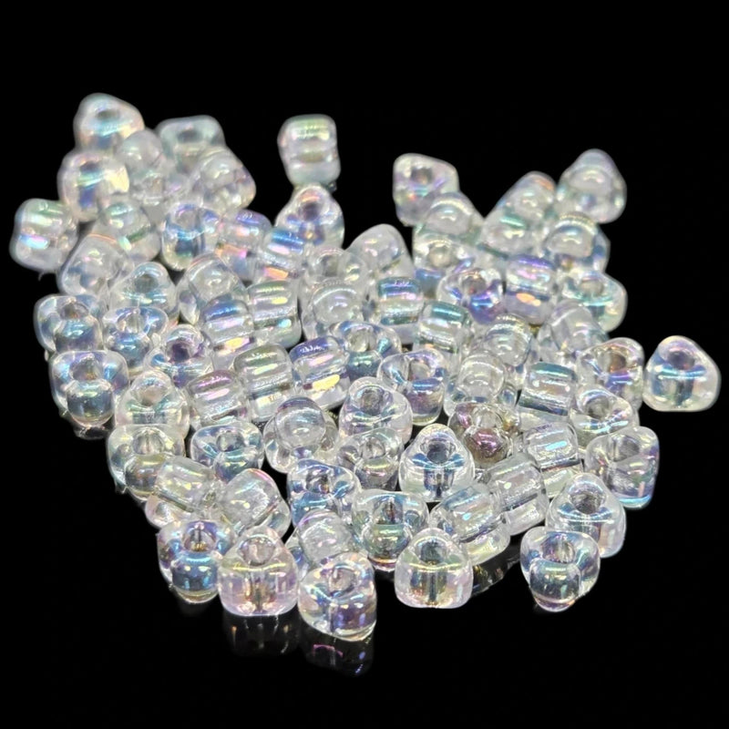 Miyuki #5 (4mm) Triangle Glass Seed Beads: iris clear, TR1151, ~22 g tube