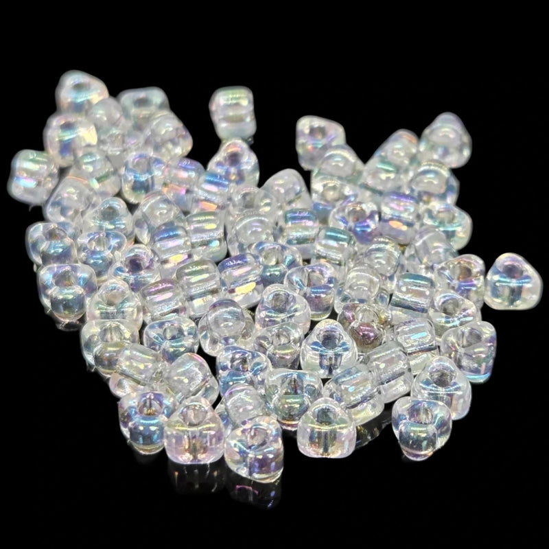 Miyuki #5 (4mm) Triangle Glass Seed Beads: iris clear, TR1151, ~22 g tube