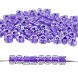 Miyuki #5 (4mm) Triangle Glass Seed Beads: Clear Purple Lined, TR1123, ~22g Tube