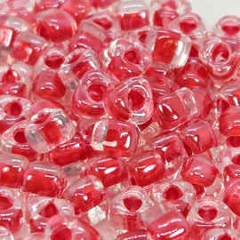 Miyuki #5 (4mm) Triangle Glass Seed Beads: Clear Color Lined Red, TR1111, ~22g tube