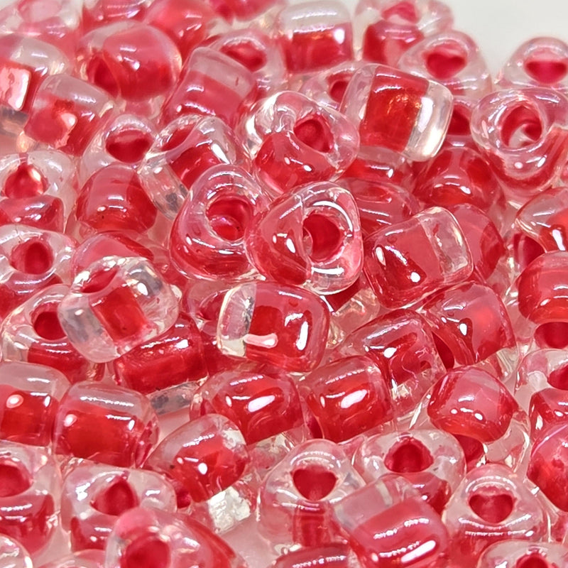 Miyuki #5 (4mm) Triangle Glass Seed Beads: Clear Color Lined Red, TR1111, ~22g tube