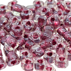 Miyuki #5 (4mm) Triangle Glass Seed Beads: Clear Color Lined Wine, TR1118, ~22g tube