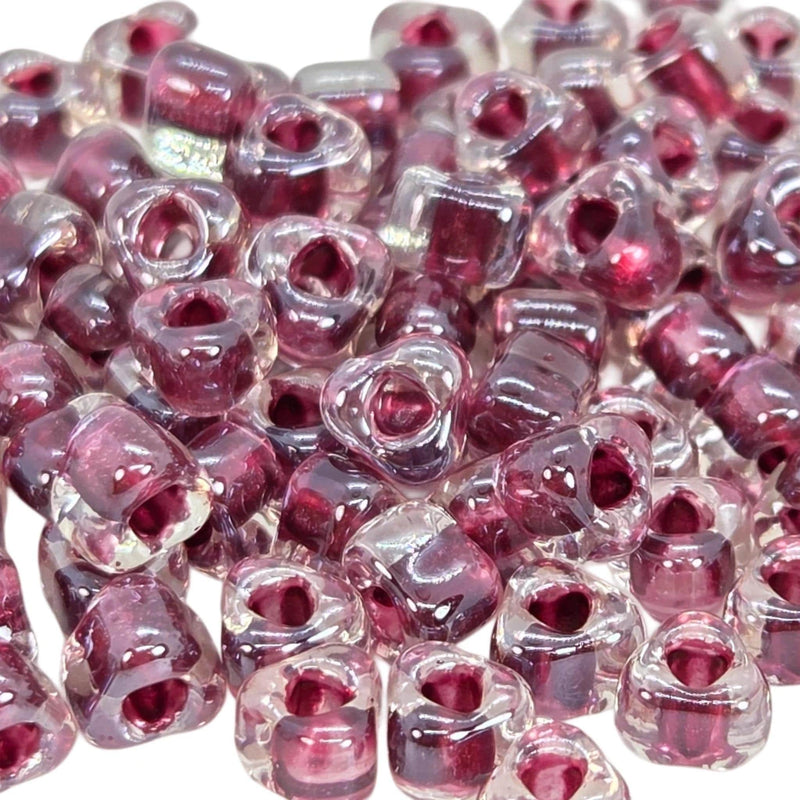 Miyuki #5 (4mm) Triangle Glass Seed Beads: Clear Color Lined Wine, TR1118, ~22g tube