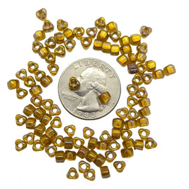 Miyuki #5 (4mm) Triangle Glass Seed Beads: Gold Color Lined Yellow, TR1126, ~22g tube