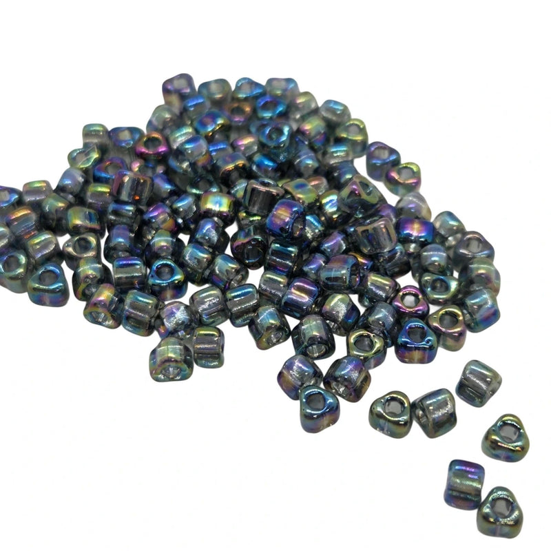 Miyuki #5 (4mm) Triangle Glass Seed Beads: transparent iris grey, TR1157, 20g