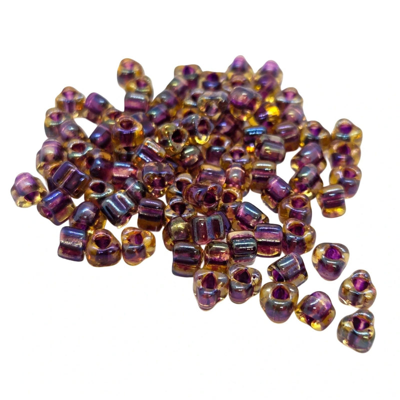 Miyuki #5 (4mm) Triangle Glass Seed Beads: Dark Amethyst/ Topaz, TR1839, ~22g tube