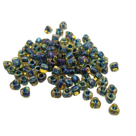 Miyuki #5 (4mm) Triangle Glass Seed Beads: Topaz color lined dark blue, TR1826, ~22g tube