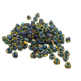 Miyuki #5 (4mm) Triangle Glass Seed Beads: Topaz color lined dark blue, TR1826, ~22g tube