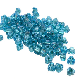 Miyuki #5 (4mm) Triangle Glass Seed Beads: Light Blue Lined Teal, TR1822, ~22g tube
