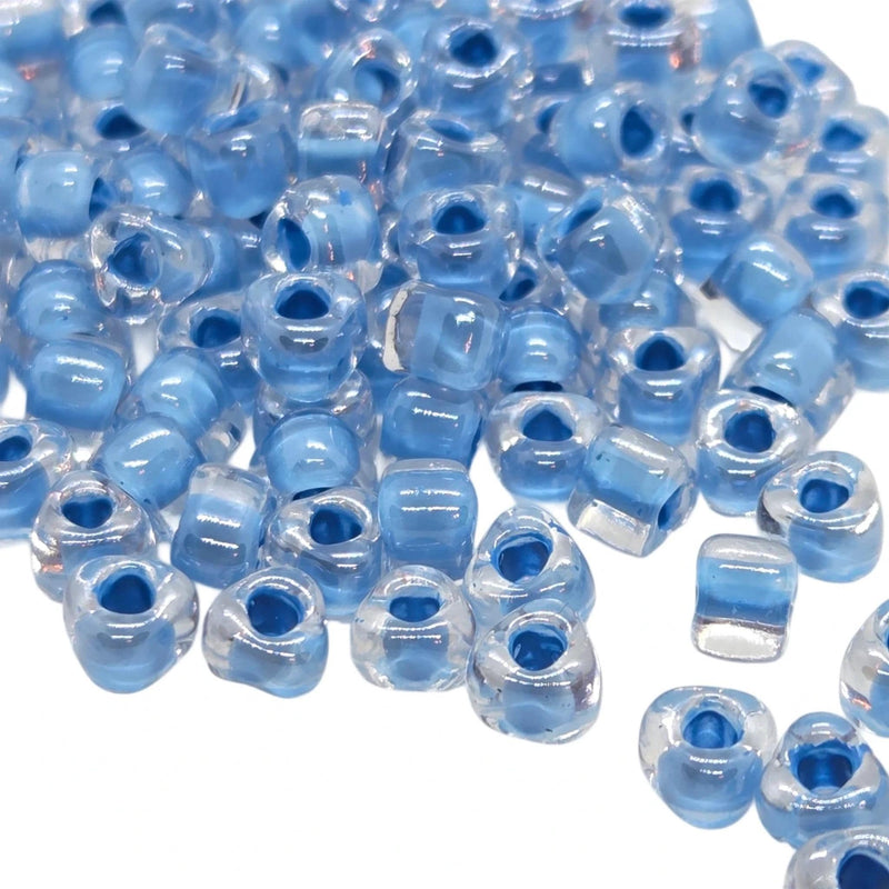 Miyuki #5 (4mm) Triangle Glass Seed Beads: Clear Sky Blue Lined, TR1116, ~22g tube