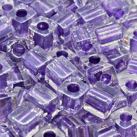 Miyuki 4mm square glass seed beads: Clear Violet Lined, SB2607, 20g (~208 beads)