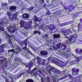 Miyuki 4mm square glass seed beads: Clear Violet Lined, SB2607, 20g (~208 beads)