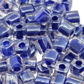 Miyuki 4mm square glass seed beads: Cobalt Blue Lined, SB239, 20g (~208 beads)