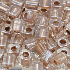 Miyuki 4mm square glass seed beads: Metallic Copper Lined Clear, SB2602, 20g (~208 beads)