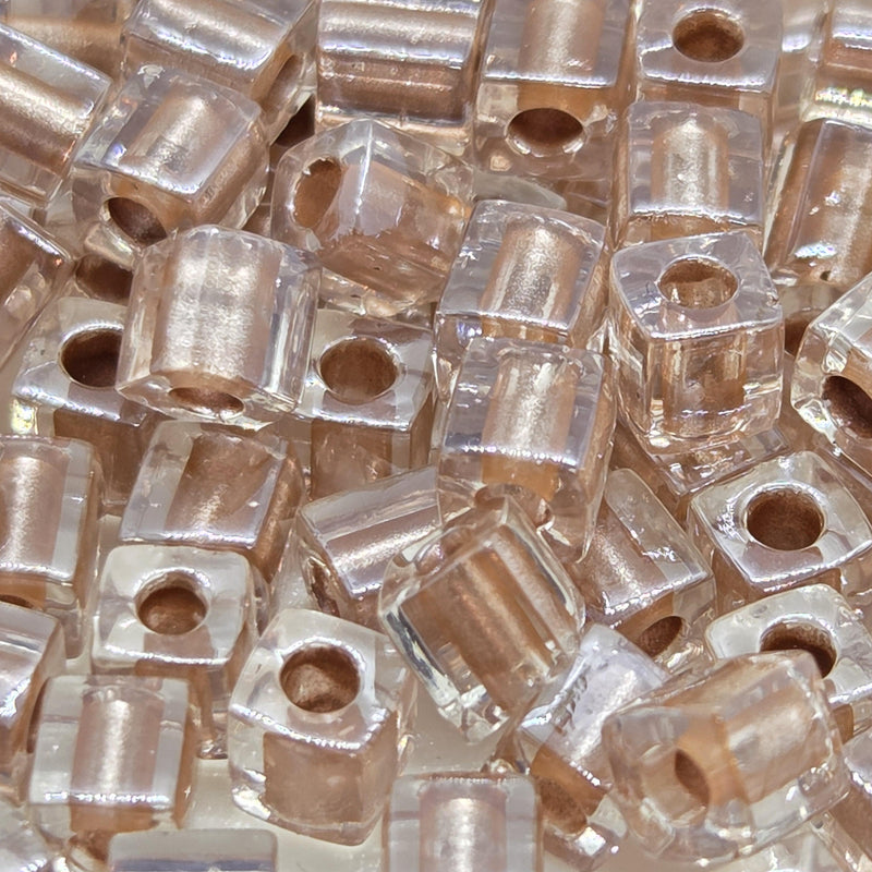 Miyuki 4mm square glass seed beads: Metallic Copper Lined Clear, SB2602, 20g (~208 beads)