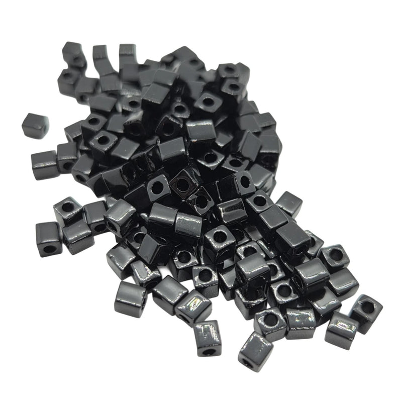 Miyuki 4mm square glass seed beads: opaque black, SB401, 20g (~208 beads)
