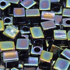Miyuki 4mm square glass seed beads: Opaque Metallic Iris Dark Blue, SB452, 20g
