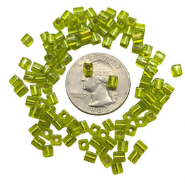 Miyuki 4mm square glass seed beads: Silver Lined Chartreuse, SB014, 20g (~208 beads)