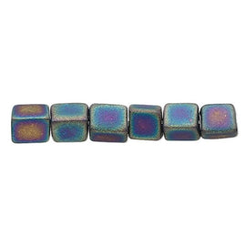 Miyuki 4mm square glass seed beads: opaque frosted rainbow black, SB401FR, 20g (~208 beads)