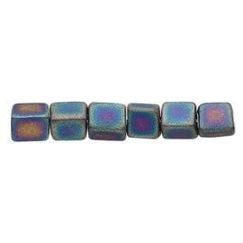 Miyuki 4mm square glass seed beads: opaque frosted rainbow black, SB401FR, 20g (~208 beads)