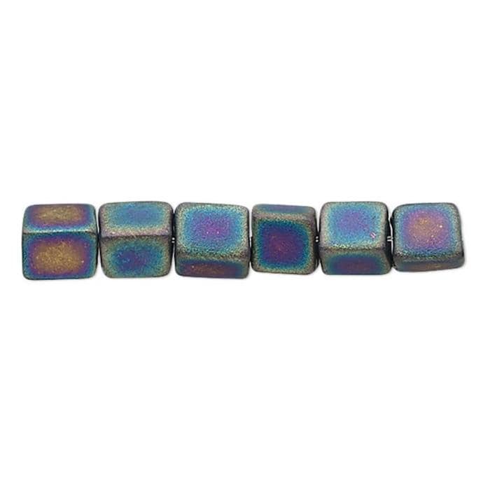 Miyuki 4mm square glass seed beads: opaque frosted rainbow black, SB401FR, 20g (~208 beads)
