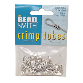 Silver Plated Crimp Tubes: 2.5mm, Jewelry Making Supplies (~250 pcs) TCB25S-B